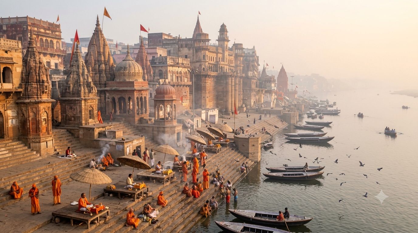 Varanasi ghats in early morning light
